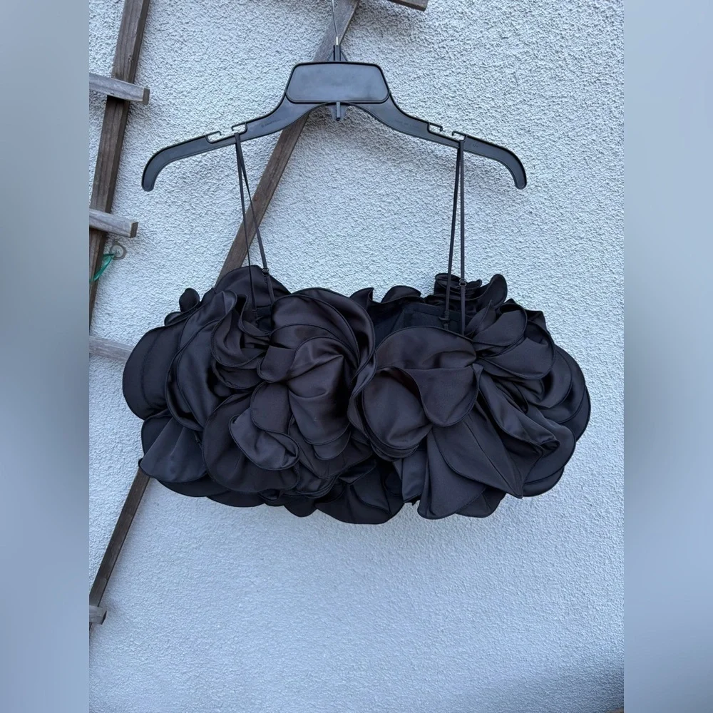 MAGDA BUTRYM X H&M RUFFLE SATIN BUSTIER TOP In Black - Picture 13 of 13